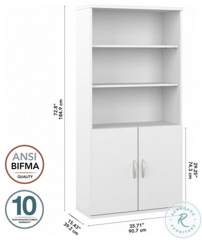 Hybrid White Tall 5 Shelf Bookcase With, Bush Furniture Universal 5 Shelf Bookcase With Doors