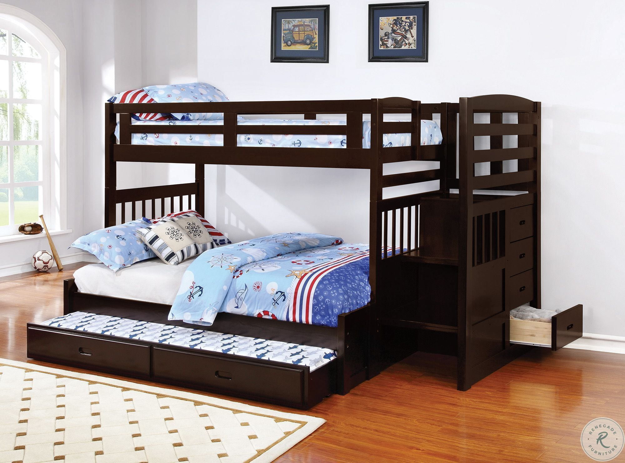 Dublin Cappuccino Twin Over Full Bunk, Warner Espresso Twin Over Full Bunk Bed With Stairs