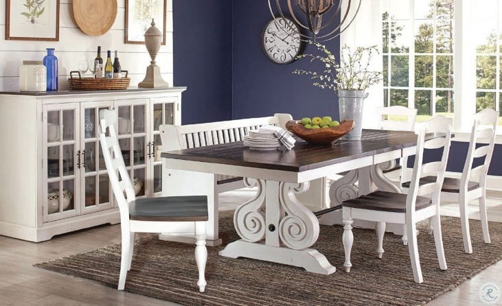 Carriage House Off White And Dark Brown, White Trestle Dining Table Set