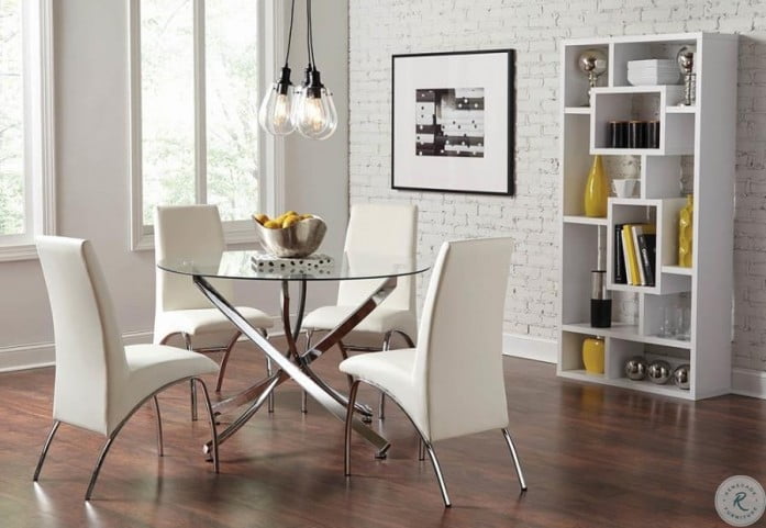 Beckham Chrome Round Dining Room Set, Arkell 40 Inch Round Pedestal Dining Table White