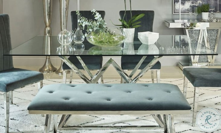 Beaufort Chrome Rectangular Glass, Glass And Chrome Dining Room Setup