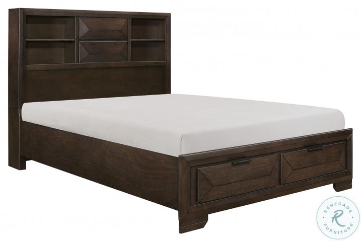 Chesky Warm Espresso Cal King Storage, California King Bed Frame With Bookcase Headboard