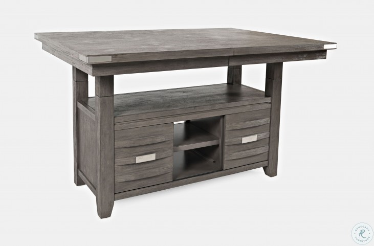 Altamonte Brushed Grey Rectangle, Counter Height Extendable Dining Table With Storage