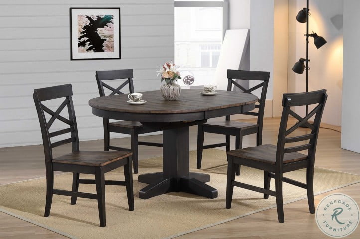 Ashford Black And Rustic Walnut Round, Rustic Extendable Dining Table Set