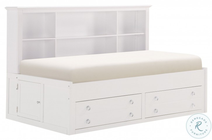 Meghan White Full Panel Storage Bed, Highlands White Full Bookcase Bed