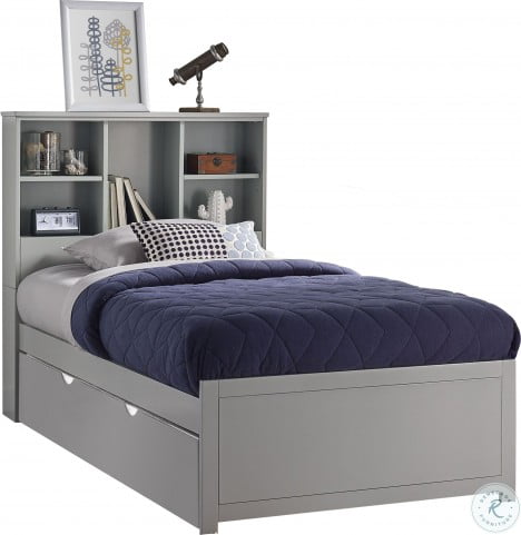Caspian Gray Twin Bookcase Bed With, White Bookcase Full Bed With Trundle