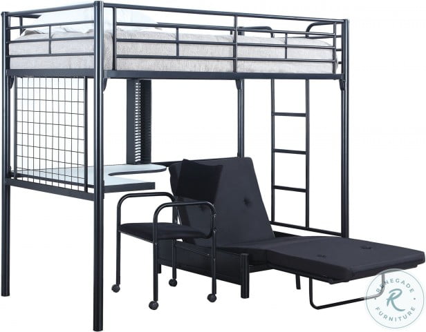 Bunks Black Workstation Loft Bed From, Twin Loft Bunk Bed With Futon Chair Desk