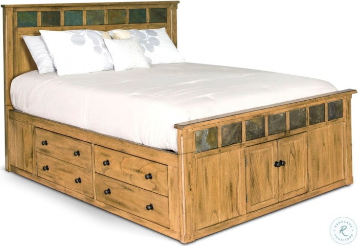 Sedona Rustic Oak King Storage Bed, King Size Oak Headboard With Shelves