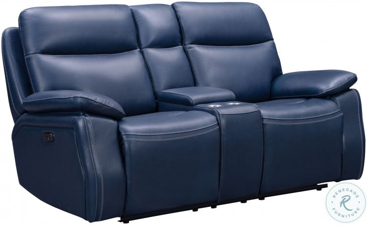 Power Reclining Console Loveseat, Navy Blue Leather Recliner