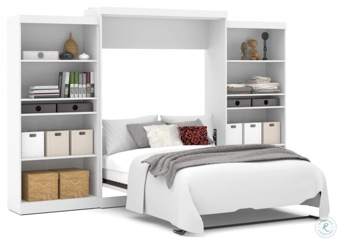 Pur White 136 Queen Wall Storage Bed, Around Bed Wall Storage