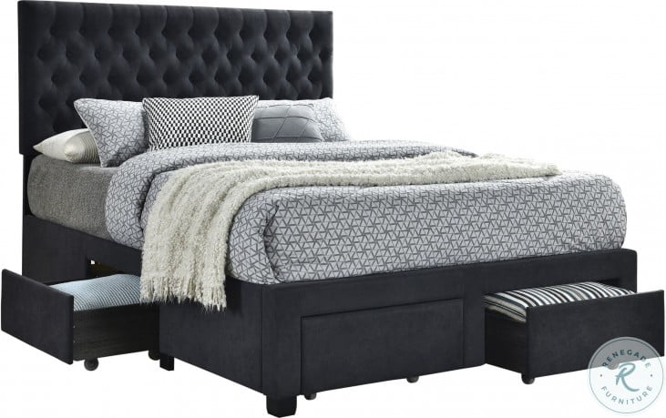 Soledad Gray Upholstered King Storage, Black Upholstered King Bed With Storage