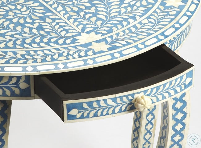 Bone Inlay Darrieux Blue, Noire Bone Inlay White And Black Side Tablecloth