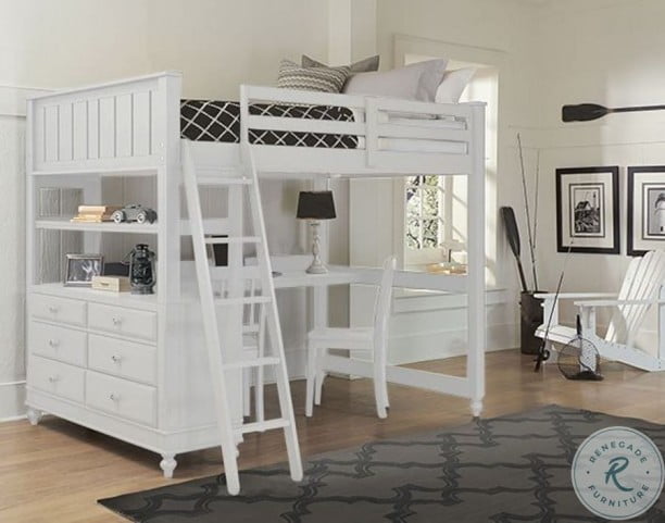 Lake House White Full Loft Bed With, Loft Bed With Desk Weight Limit