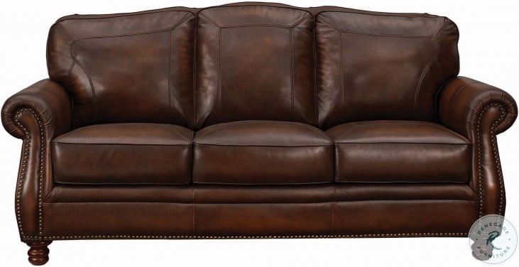 Montbrook Hand Rubbed Brown Leather, Coaster Montbrook Leather Sofa