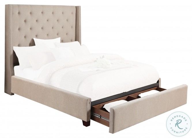 Fairborn Beige Full Upholstered, Olney Storage Platform Bed Full