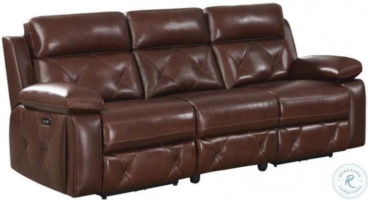 Chester Chocolate Leather Power, Leather Power Sofa With Headrest