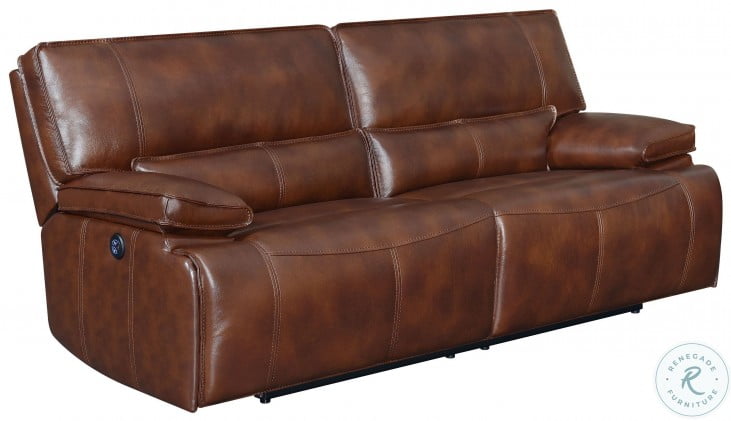 Southwick Saddle Brown Power Leather, Extra Wide Leather Reclining Sofa