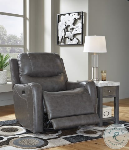 Galahad Smoke Power Recliner, Thomasville Top Grain Leather Pedestal Recliner With Ottoman