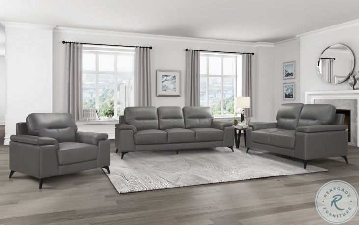 Mischa Dark Gray Leather Living Room, Dark Grey Living Room Sets