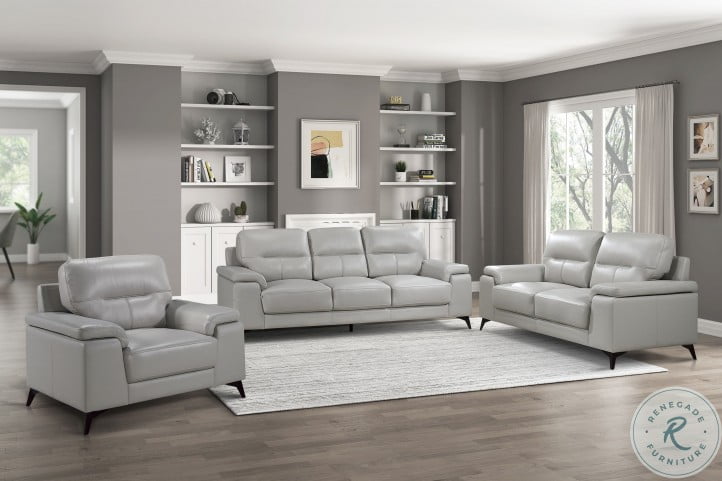 Mischa Silver Gray Leather Living Room, Gray Leather Furniture Living Room