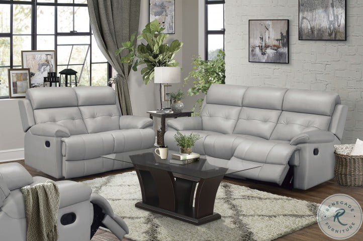Lambent Silver Gray Leather Double, Silver Grey Leather Recliner Sofa