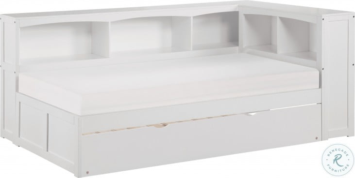 Galen White Twin Bookcase Corner Bed, White Twin Trundle Bed With Bookcase