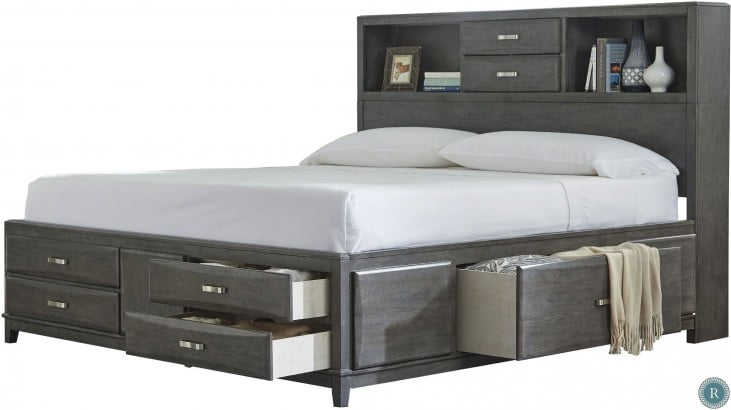 Caitbrook Gray Cal King Bookcase, California King Bookcase Storage Bed