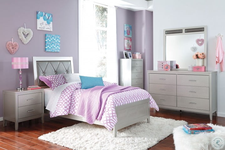 Olivet Silver Youth Panel Bedroom Set, Silver Dresser And Nightstand Set Of 20