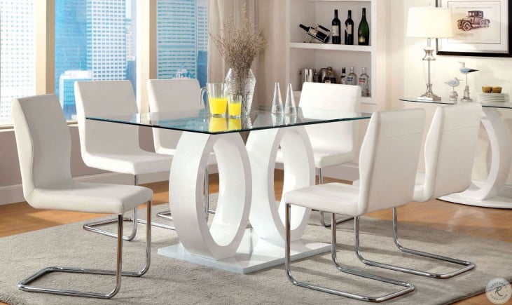 Lodia I White Glass Top Rectangular, Rectangular Pedestal Table White