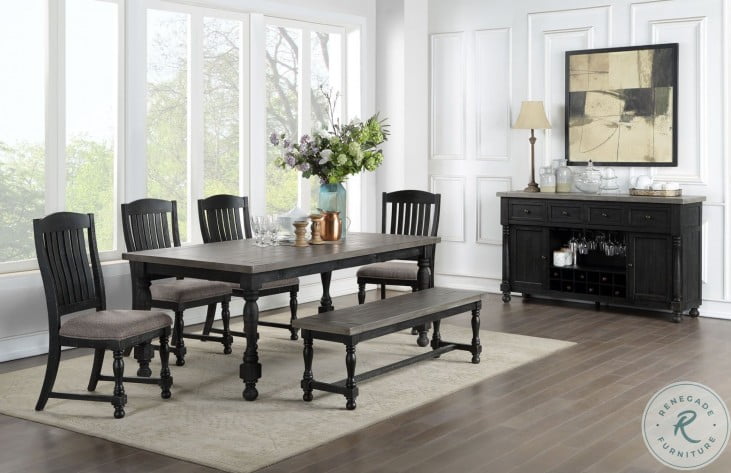 Brenham Distressed Gray And Weathered, Distressed Black Dining Room Set