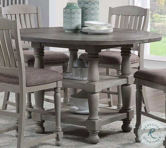 Lorraine Distressed Gray Round Counter, Counter Height Round Dining Room Tables
