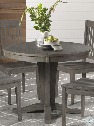 Huron Distressed Gray Extendable Round, Distressed Gray Kitchen Table Set