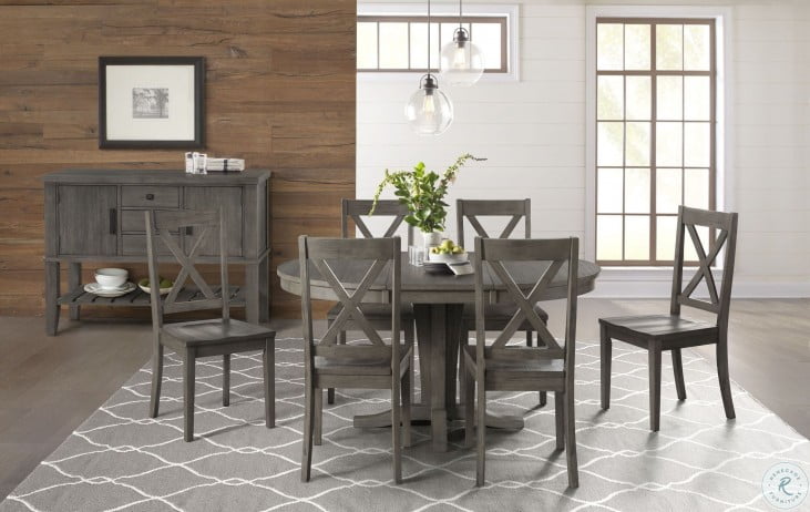 Huron Distressed Gray Extendable Round, Distressed Gray Kitchen Table Set