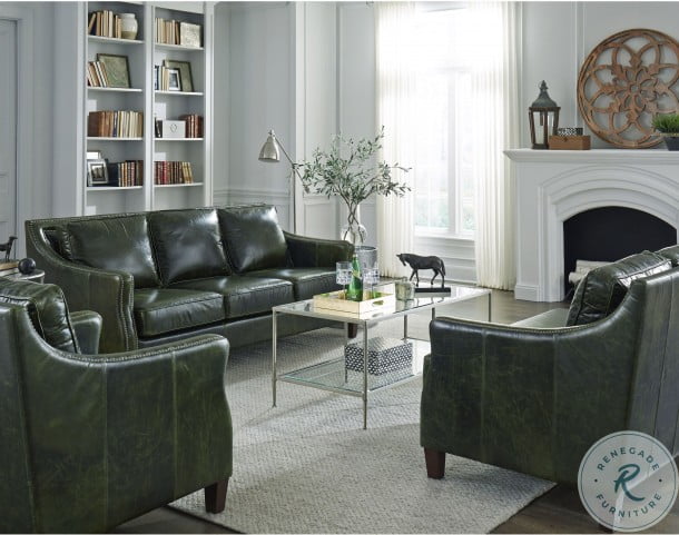 Miles Fescue Green Top Grain Leather, Top Grade Leather Furniture