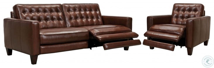 Wesley 81 Chestnut Genuine Leather, Leather Tuxedo Arm Sofa