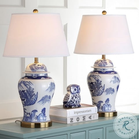 Shanghai Blue And White 29 Ginger Jar, Lily Ginger Jar Porcelain Table Lamp