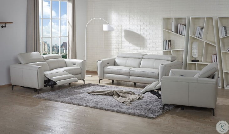 Lorenzo Light Grey Leather Reclining, Leather Reclining Couch Sets