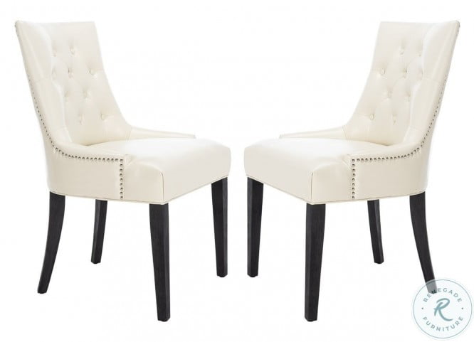 Cream Barton Medium Size Leather Stylish Dining Chair Furniture with Nailhead Trim Set of 2