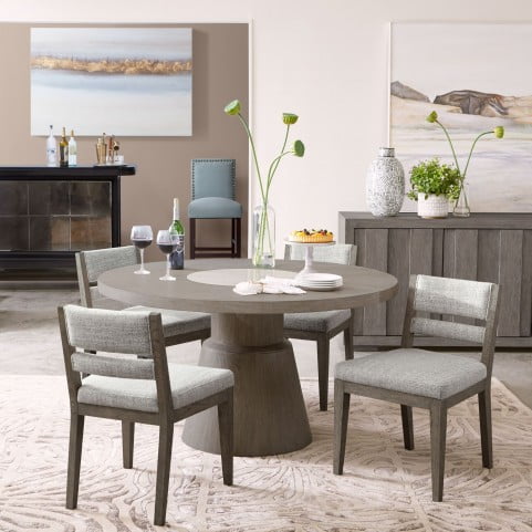 True Modern Taupe Round Dining Table, Round Dining Room Table With Insert