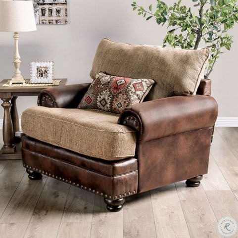 Fletcher Brown And Tan Living Room Set, Simmons Zephyr Vintage Leather And Chenille Sofa