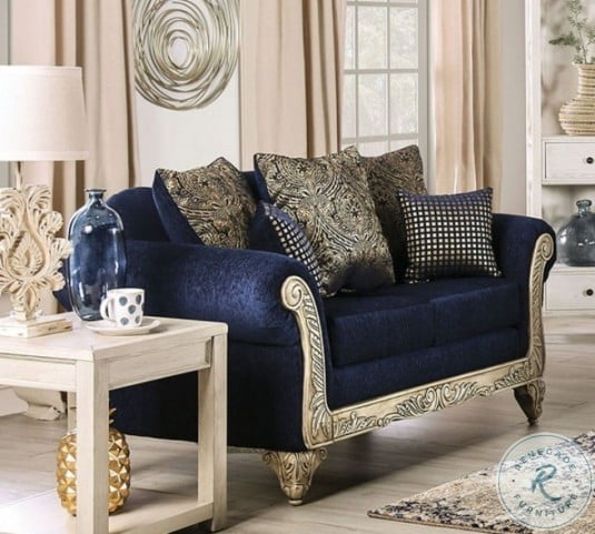 Marinella Royal Blue Living Room Set, Royal Living Room Furniture Sets