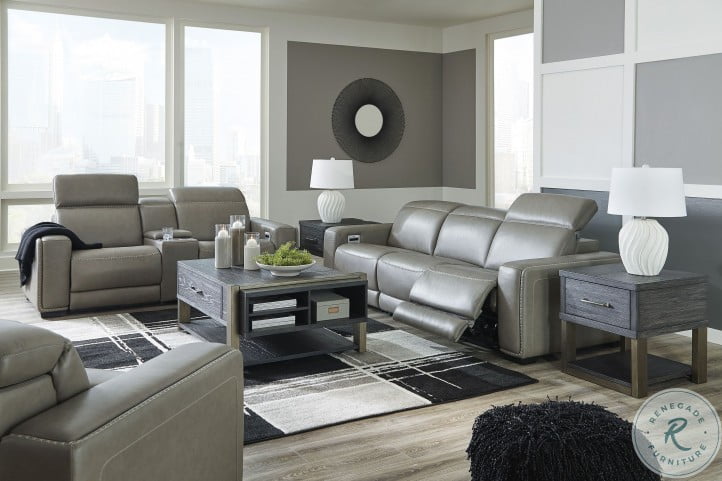 Correze Gray Power Reclining Leather, Gray Leather Living Room Set